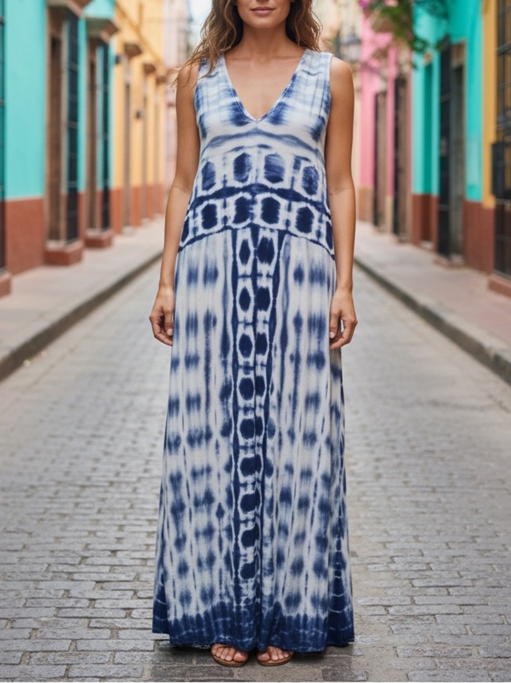 Ruby Rd Blue White Maxi Coastal Comfy Classic Dress Size M